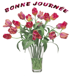 Gif animé bonne journée vase et fleurs